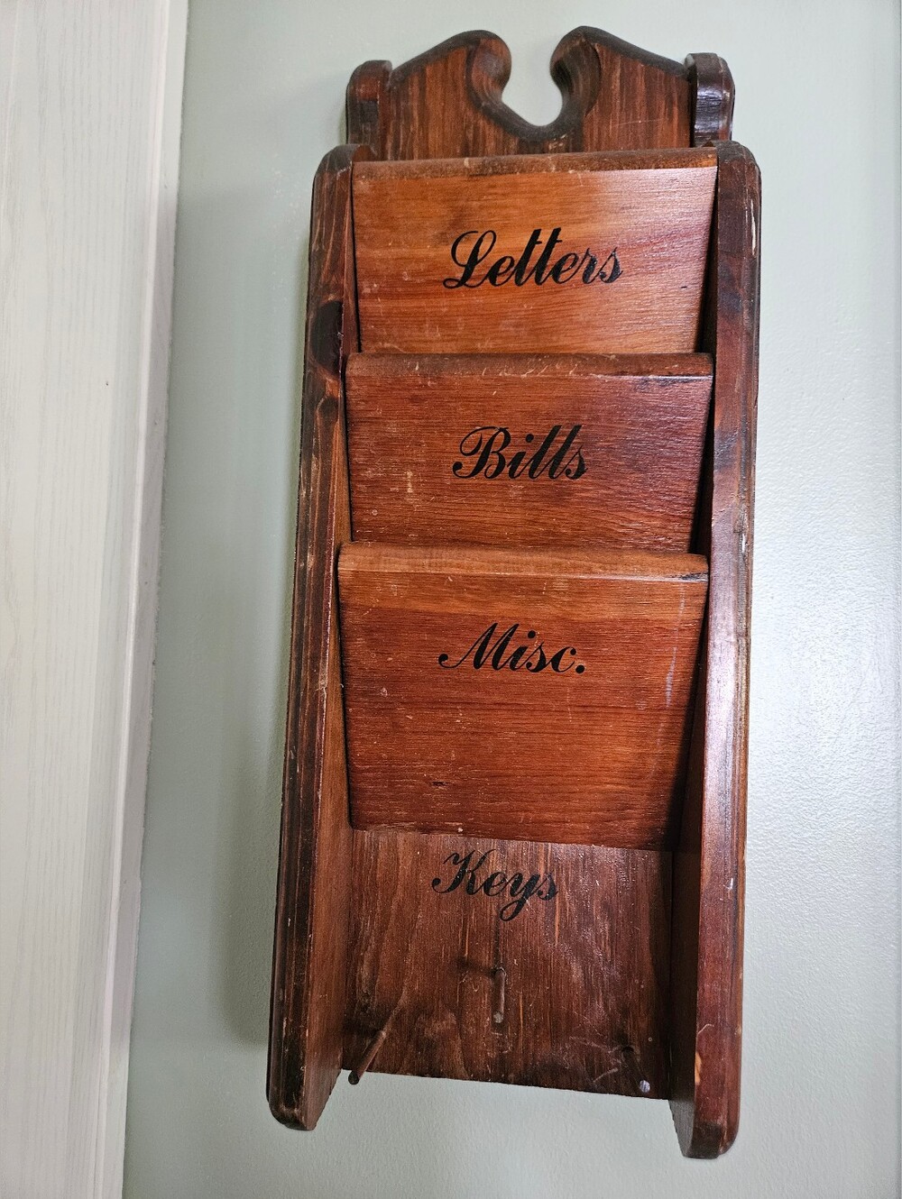Vintage Wooden Wall Mail Organizer Letter Holder Key Rack Farmhouse Decor